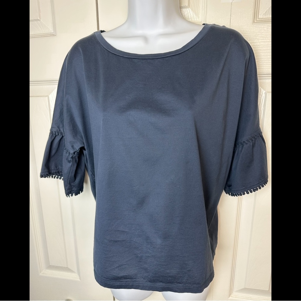 WEEKEND MAXMARA Nerone Bell Sleeve Tee Shirt Top Blouse Blue Mercerized Cotton